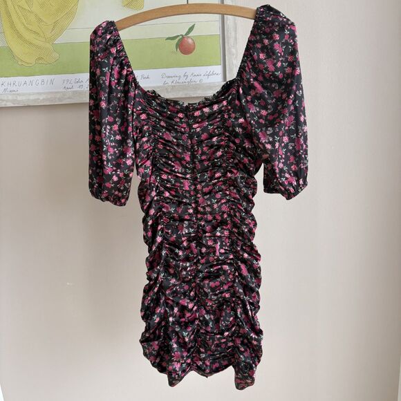 For Love & Lemons Black 'Melrose' Dress - Satin Bodycon Cocktail Puff Sleeve - Picture 7 of 8